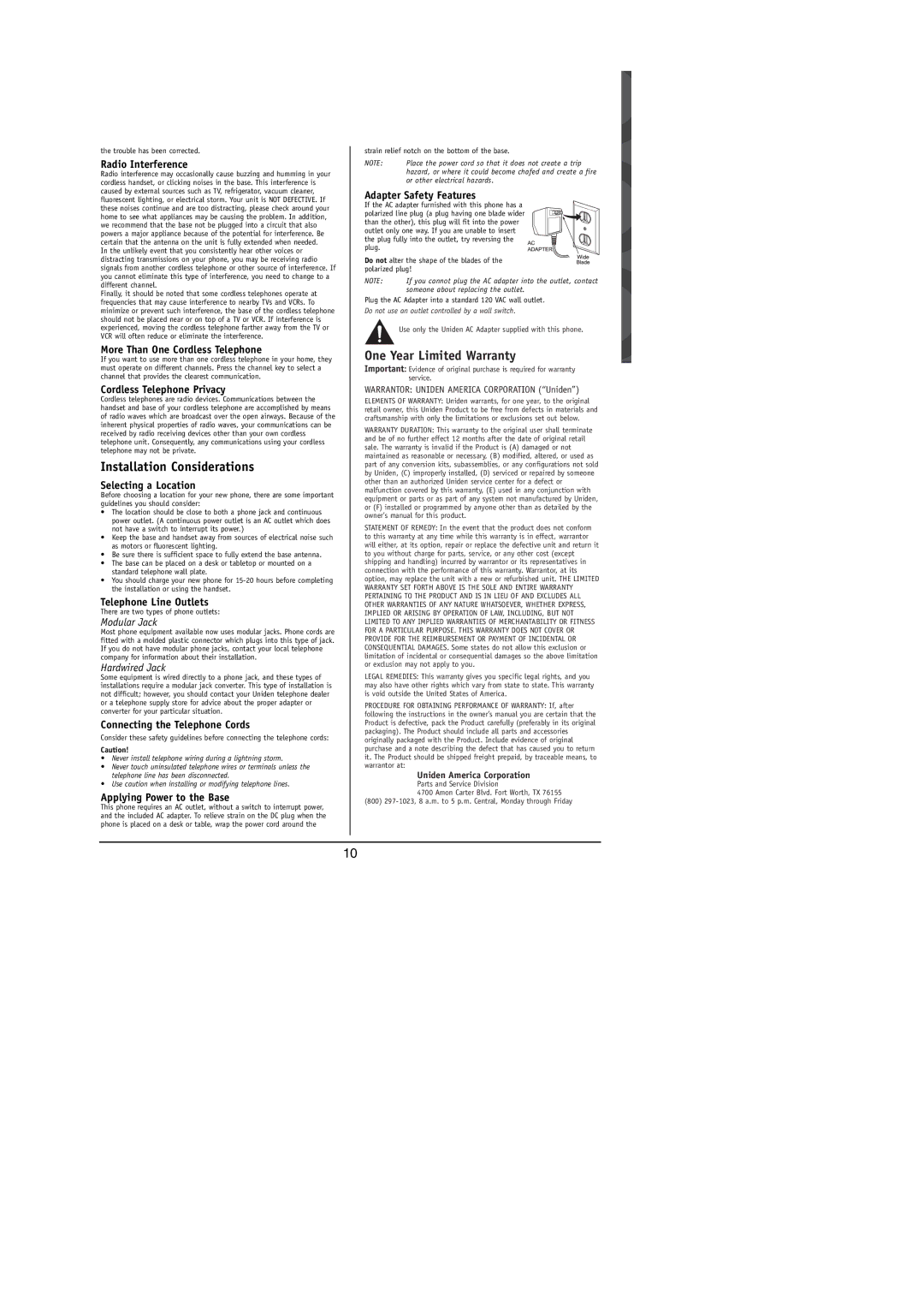 Uniden 900 MHz manual Installation Considerations 