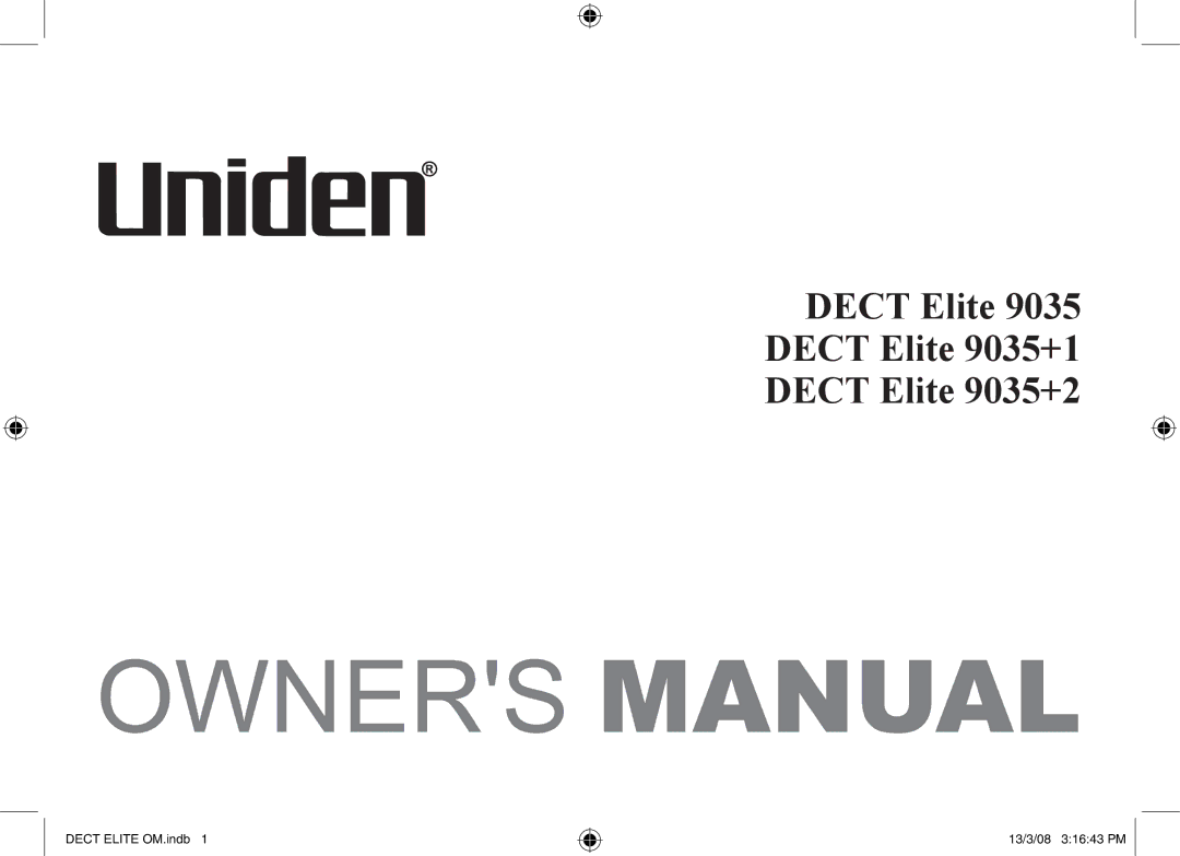 Uniden DECT Elite 9035 manual Dect Elite Dect Elite 9035+1 Dect Elite 9035+2 