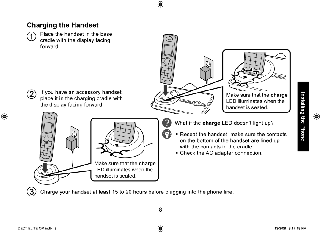 Uniden 9035+1, DECT Elite 9035, 9035+2 manual Charging the Handset 