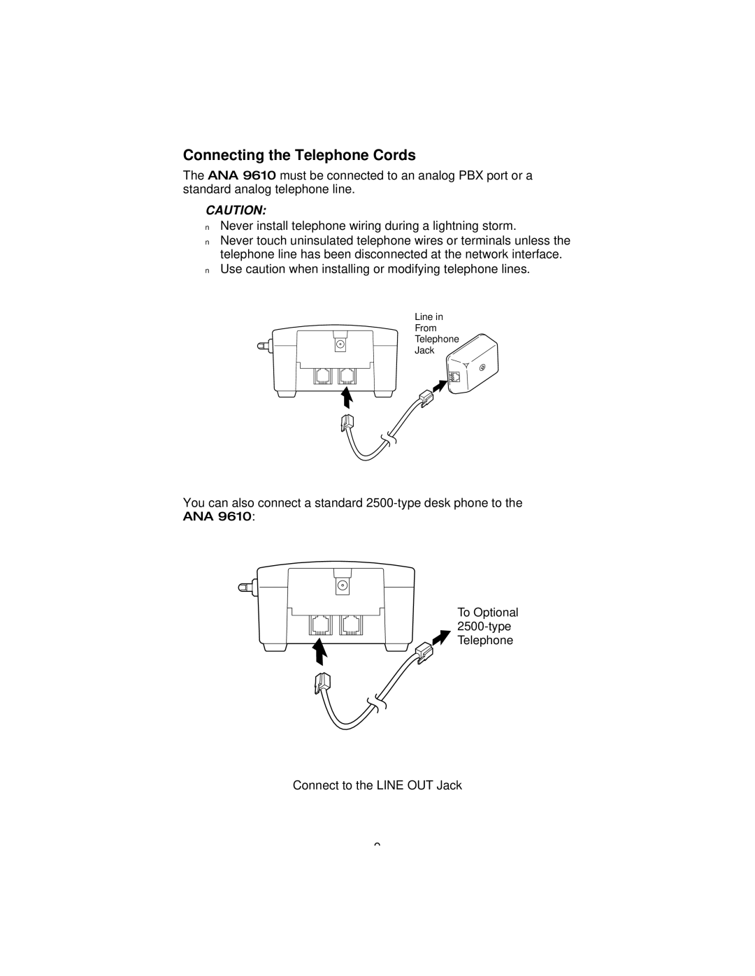 Uniden 9610 manual Connecting the Telephone Cords 