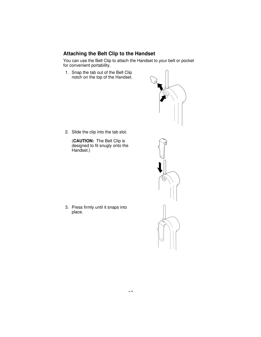 Uniden 9610 manual Attaching the Belt Clip to the Handset 