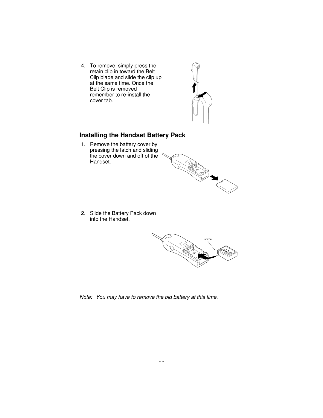 Uniden 9610 manual Installing the Handset Battery Pack 