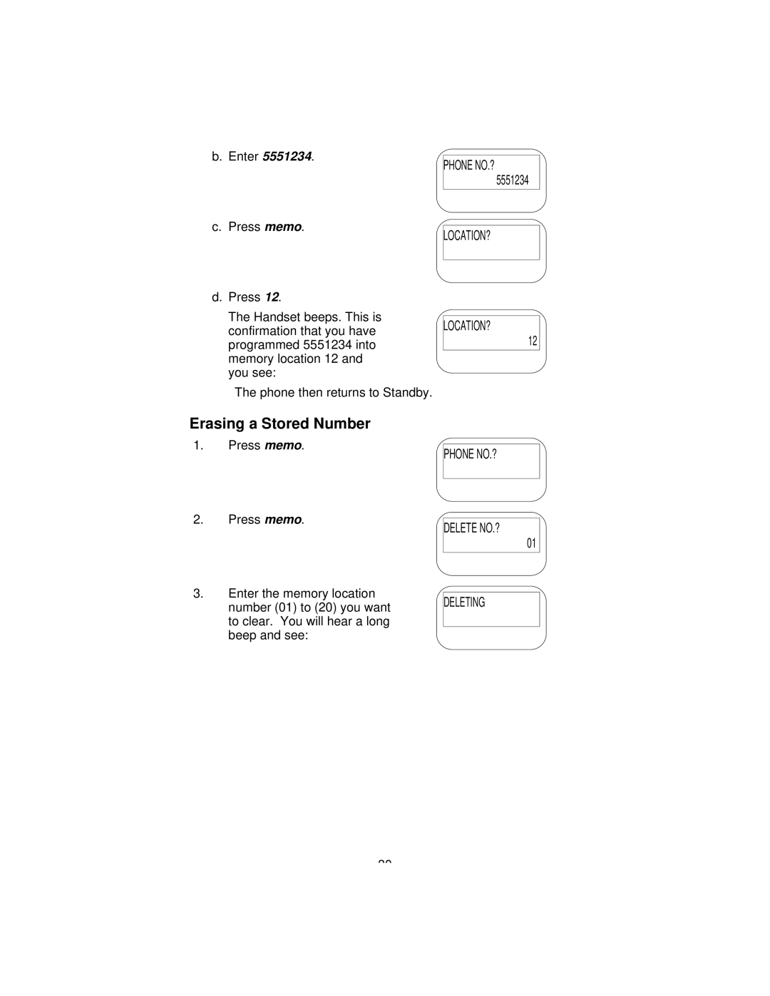 Uniden 9610 manual Erasing a Stored Number, 5551234 