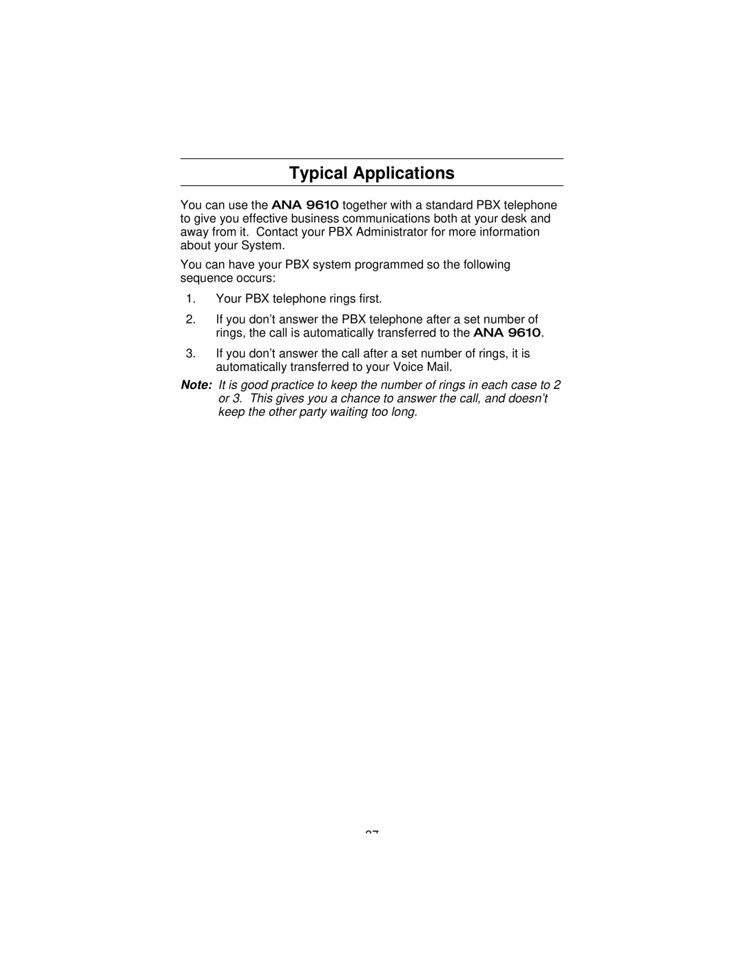 Uniden 9610 manual Typical Applications 