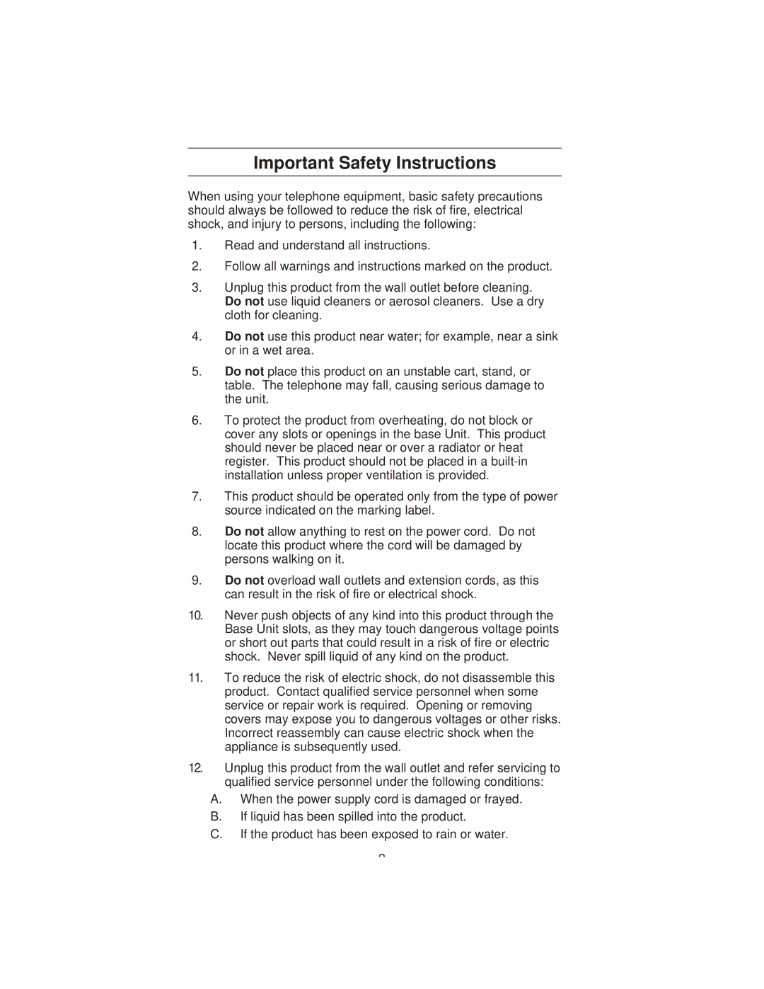 Uniden 9610 manual Important Safety Instructions 