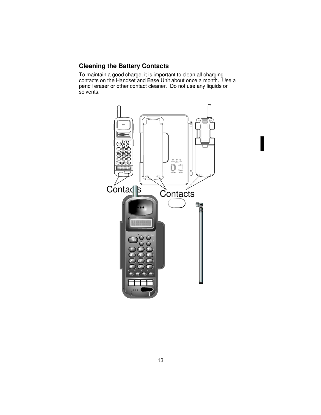 Uniden ANA 9500 manual Contacts Contacts, Cleaning the Battery Contacts 