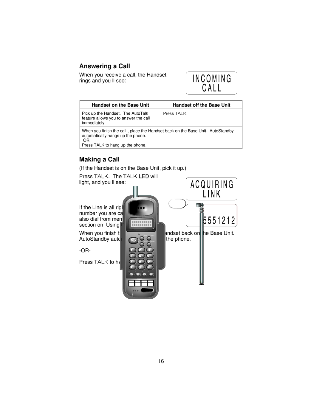 Uniden ANA 9500 manual Answering a Call, Making a Call 