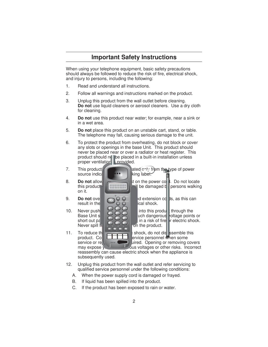 Uniden ANA 9500 manual Important Safety Instructions 