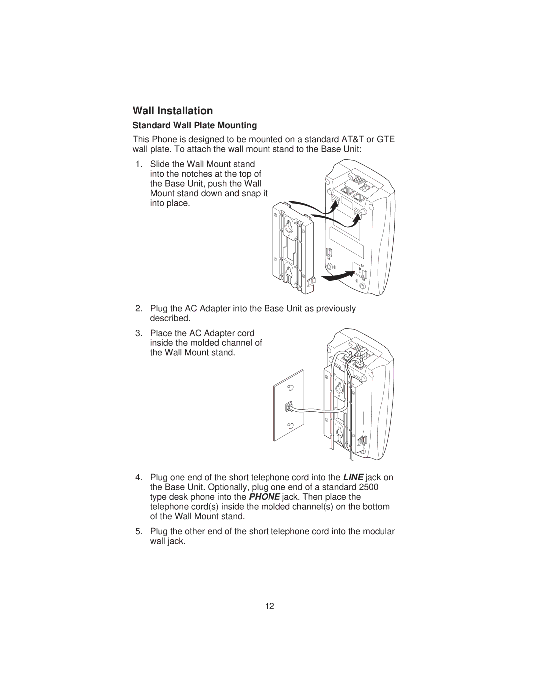 Uniden ANA 9710 manual Wall Installation, Standard Wall Plate Mounting 