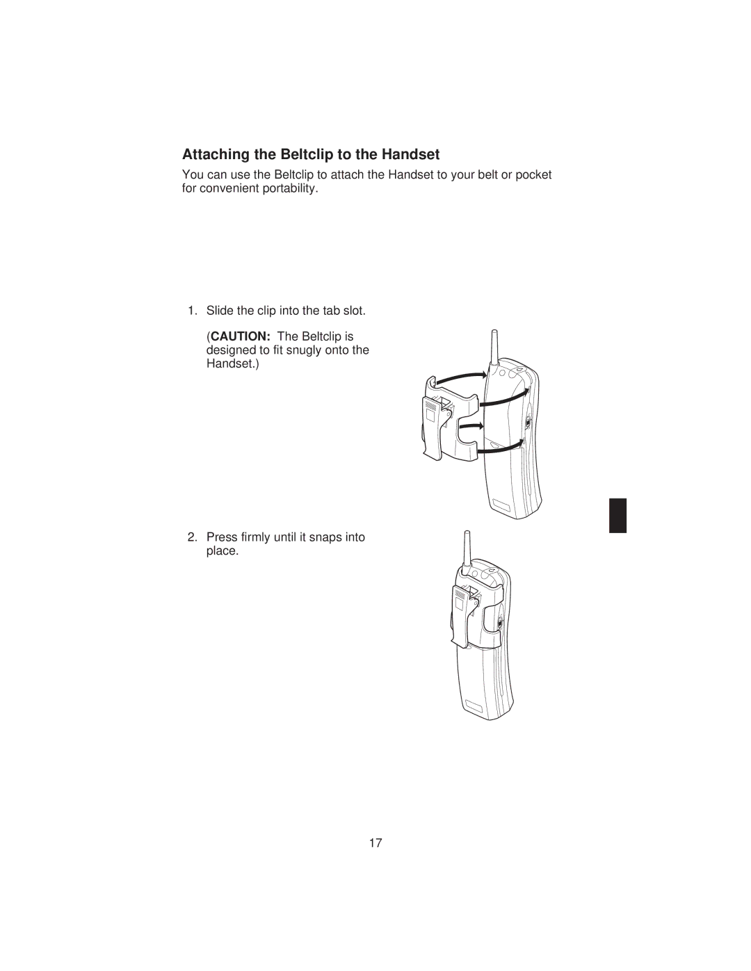 Uniden ANA 9710 manual Attaching the Beltclip to the Handset 