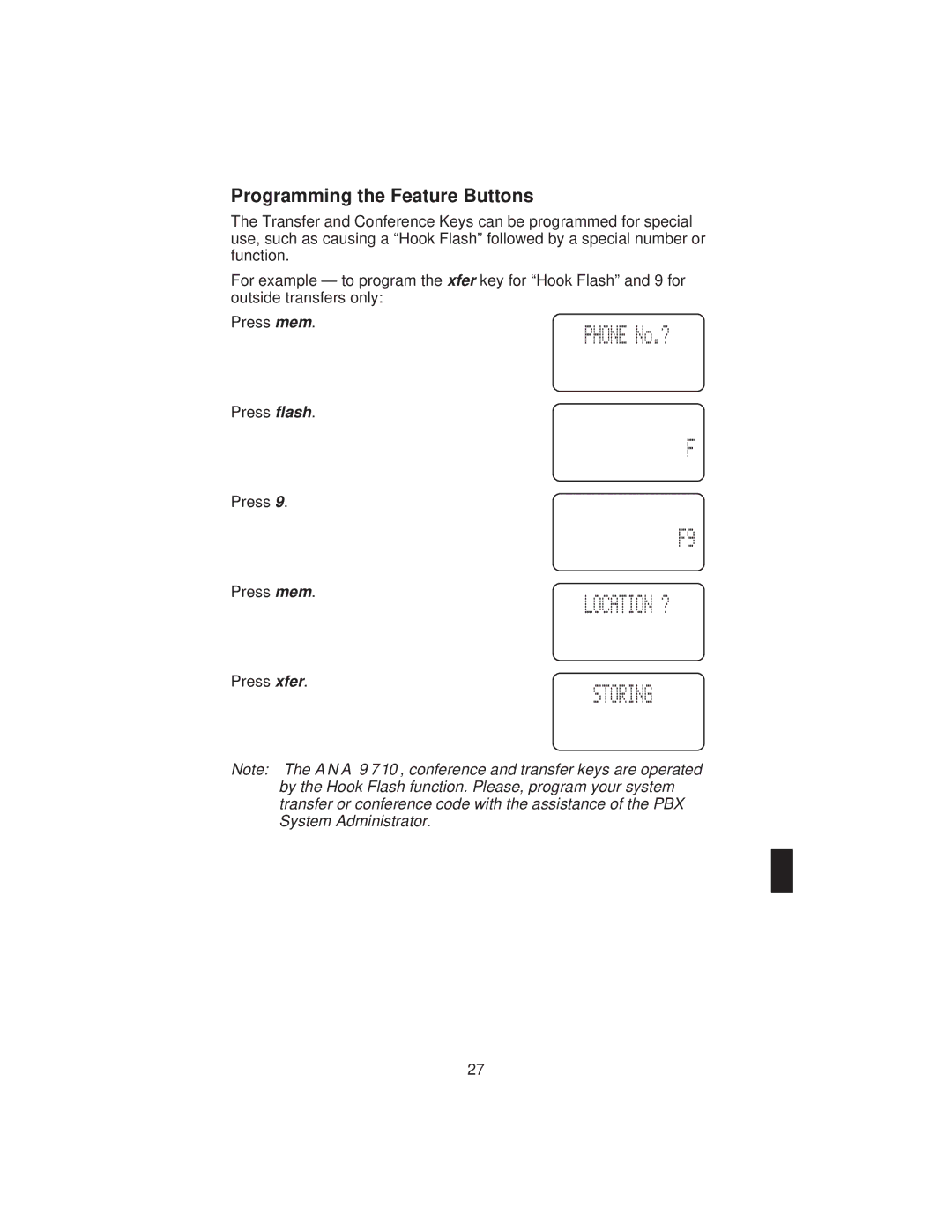 Uniden ANA 9710 manual Programming the Feature Buttons 