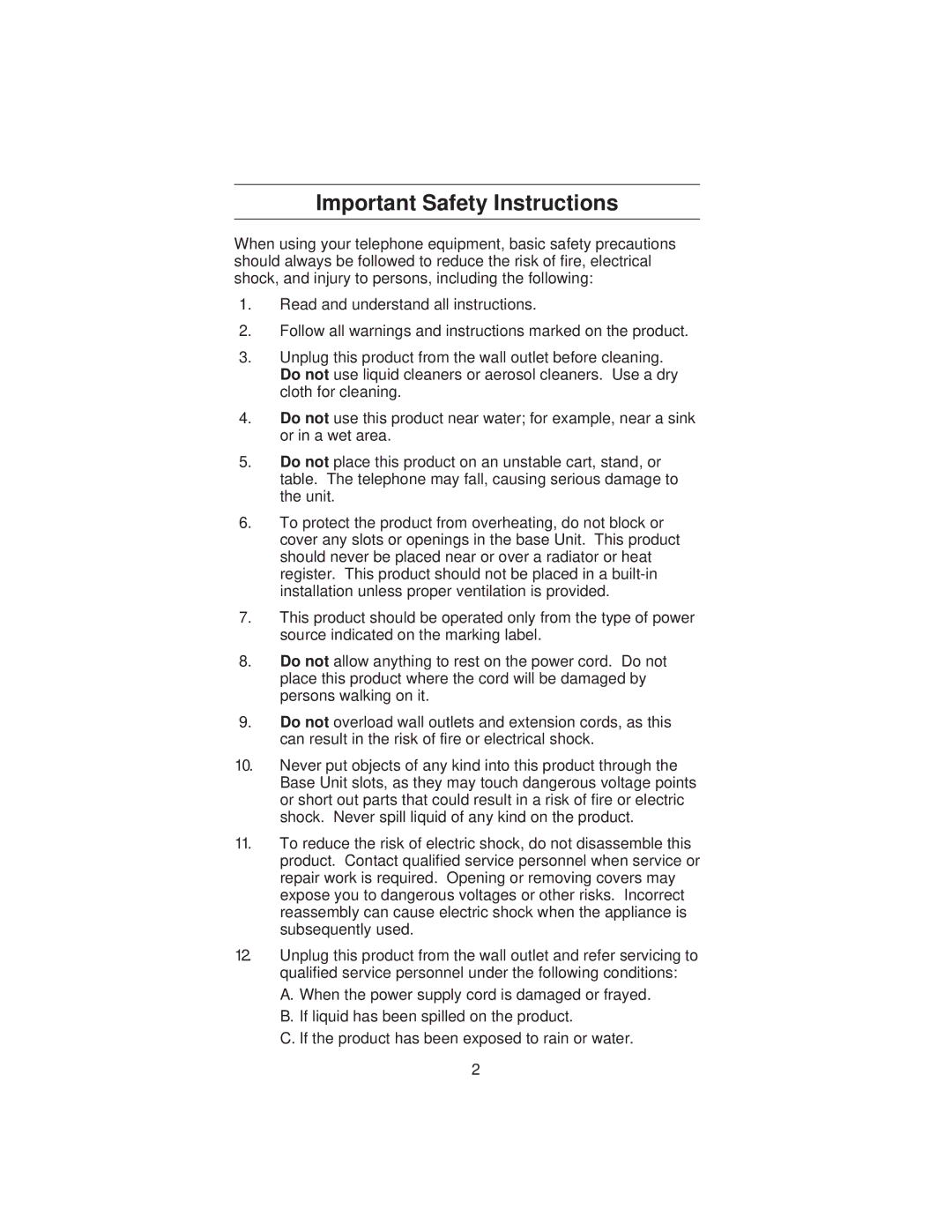 Uniden ANA 9710 manual Important Safety Instructions 