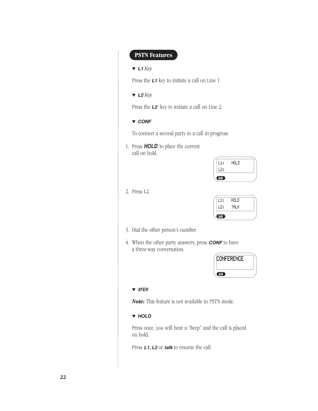 Uniden ANA9620 manual L1, L2 ortalk toresumethecall 