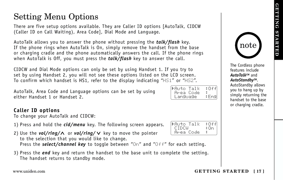 Uniden Answering Machine manual Setting Menu Options, Caller ID options 