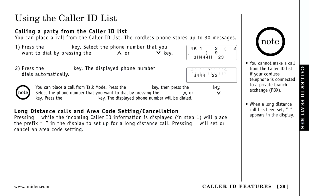 Uniden Answering Machine manual Using the Caller ID List, Calling a party from the Caller ID list 