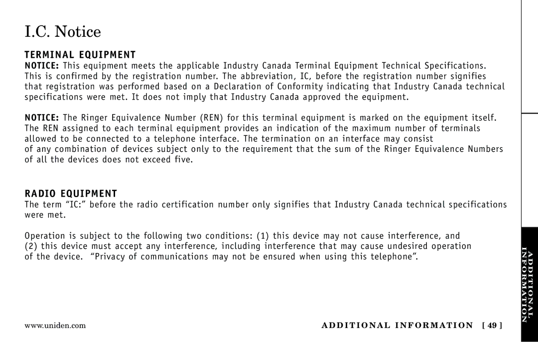 Uniden Answering Machine manual Terminal Equipment 