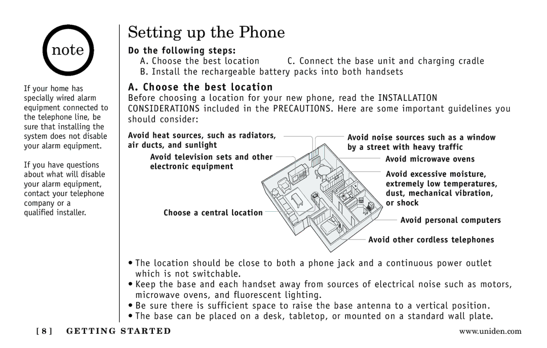 Uniden Answering Machine manual Setting up the Phone, Choose the best location, Do the following steps 