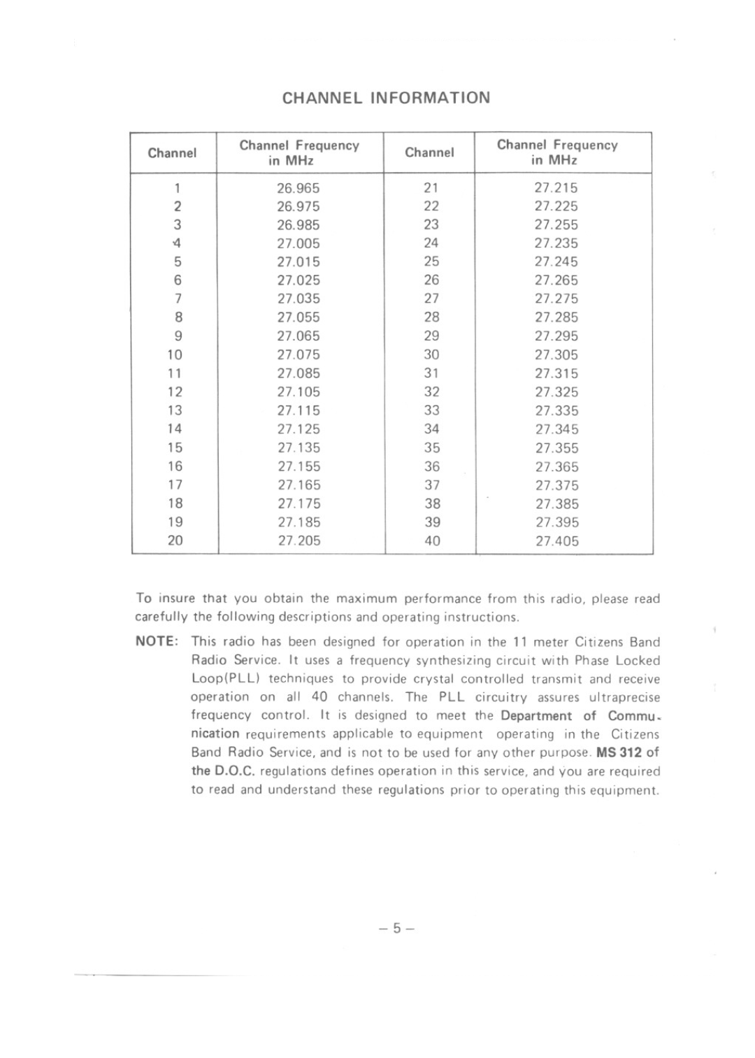 Uniden AX 144 owner manual Channel Information 