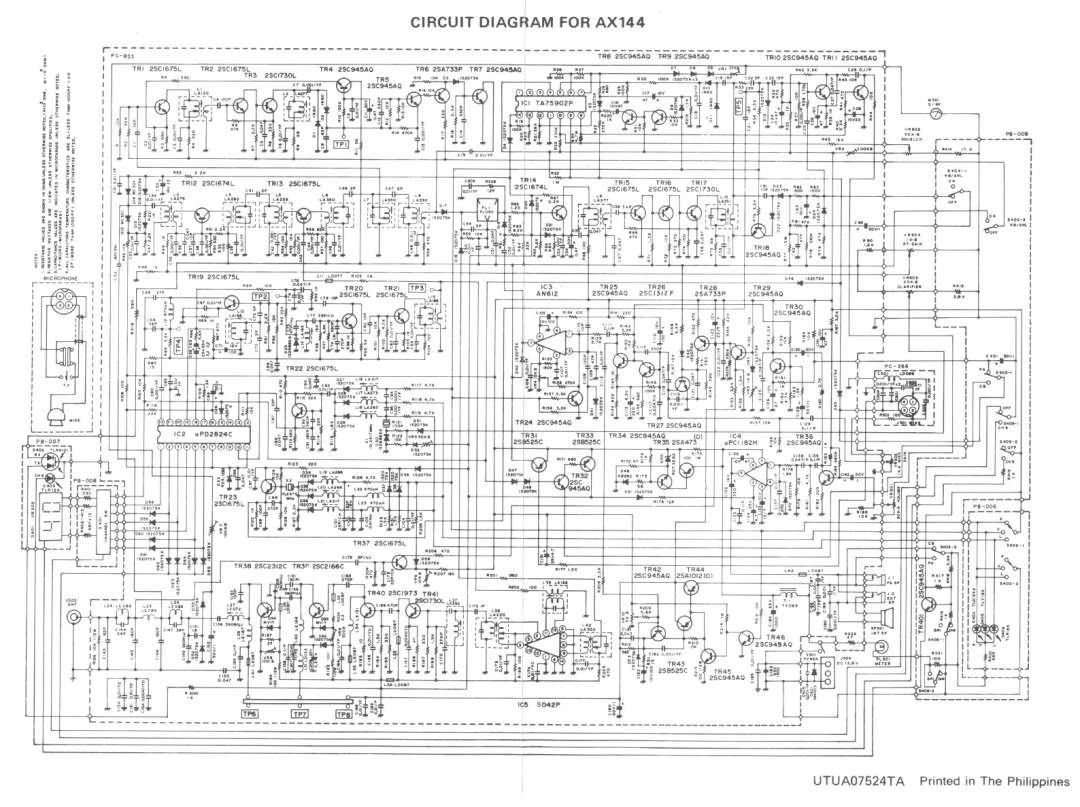 Uniden AX 144 owner manual CIRCUIT DIAGJAM FOR AX144, n !~, UTUAO7524T A Printed in The Philippines 