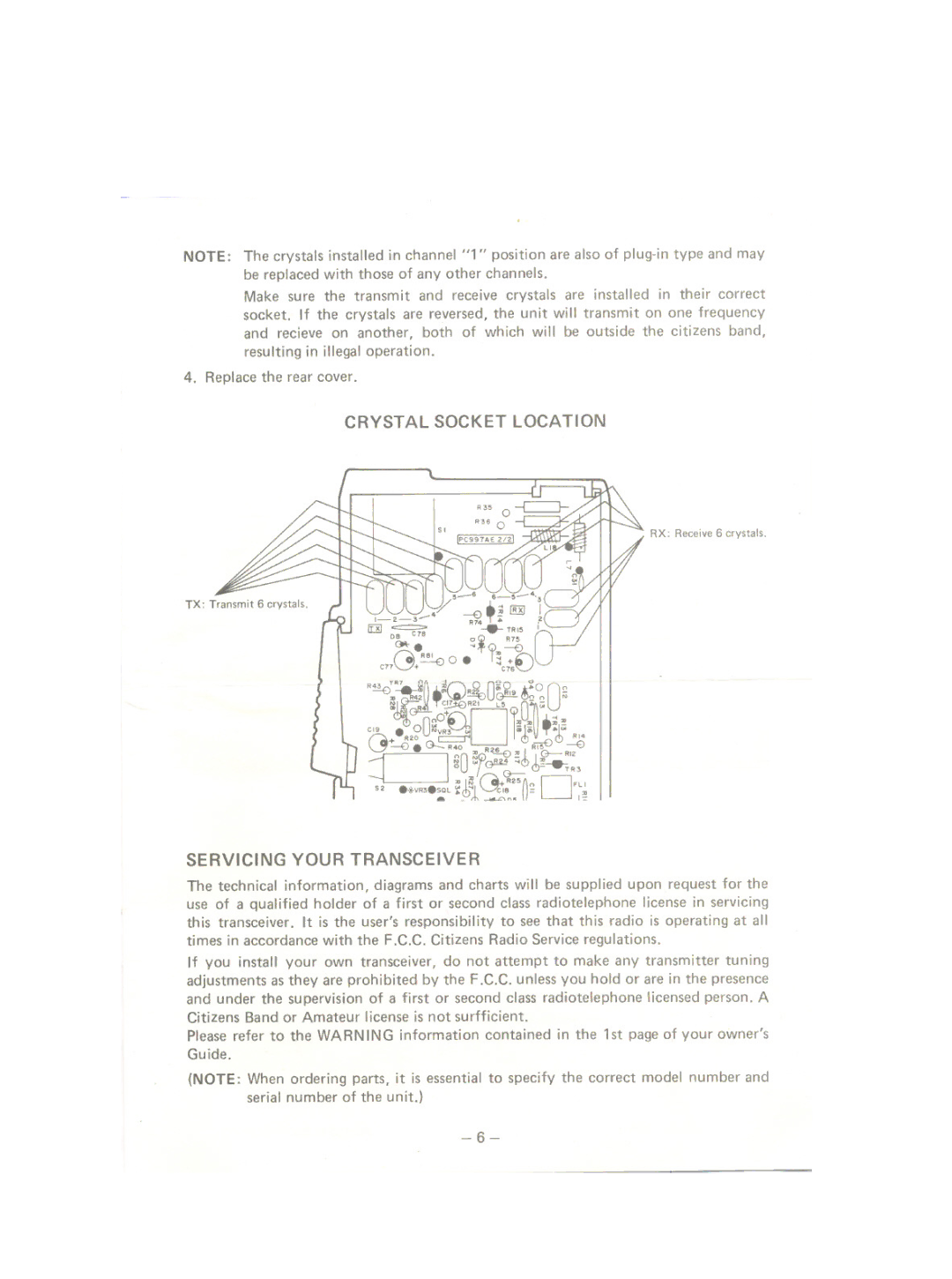 Uniden AX55 owner manual ~,~ ~, Servicing Your Transceiver 