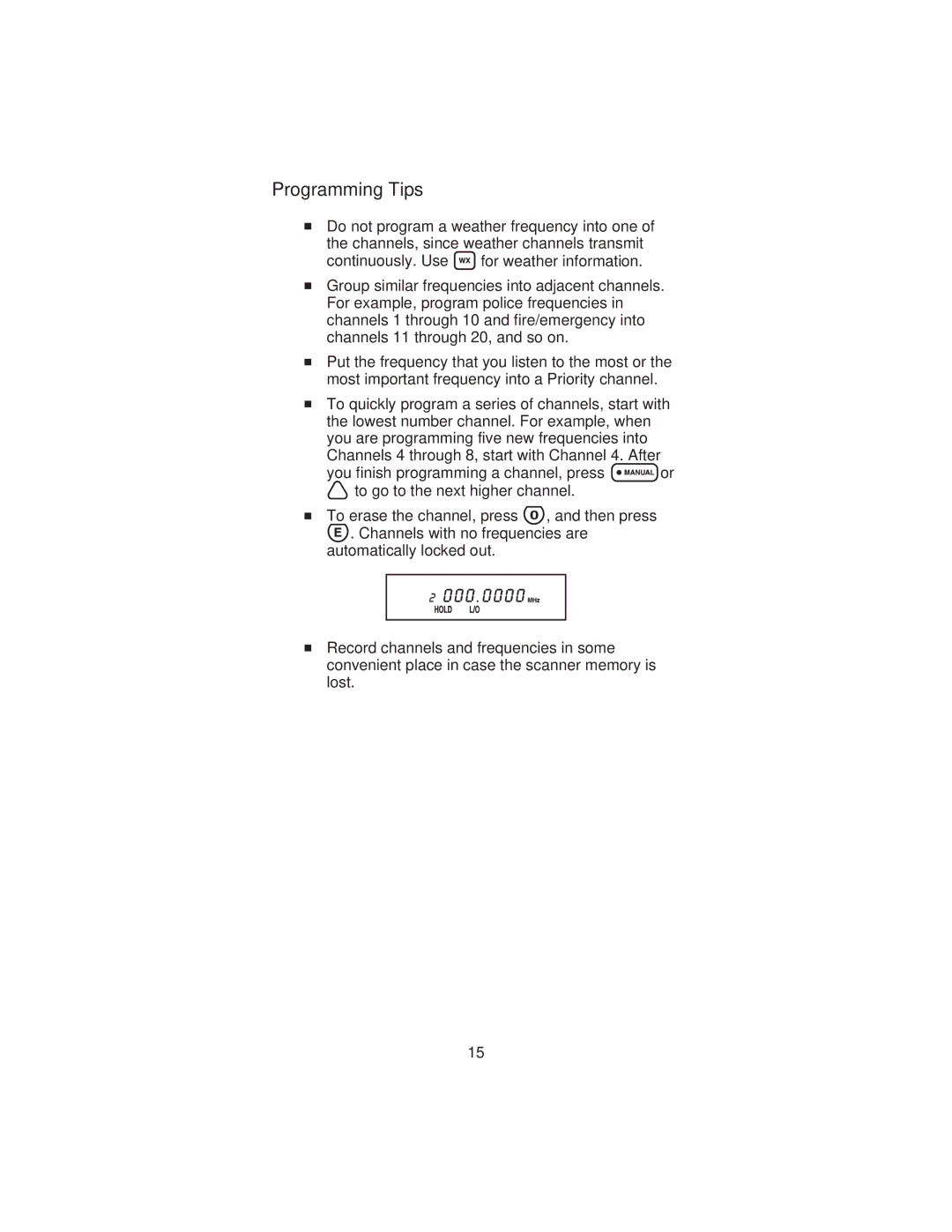 Uniden BC 235XLT specifications Programming Tips 