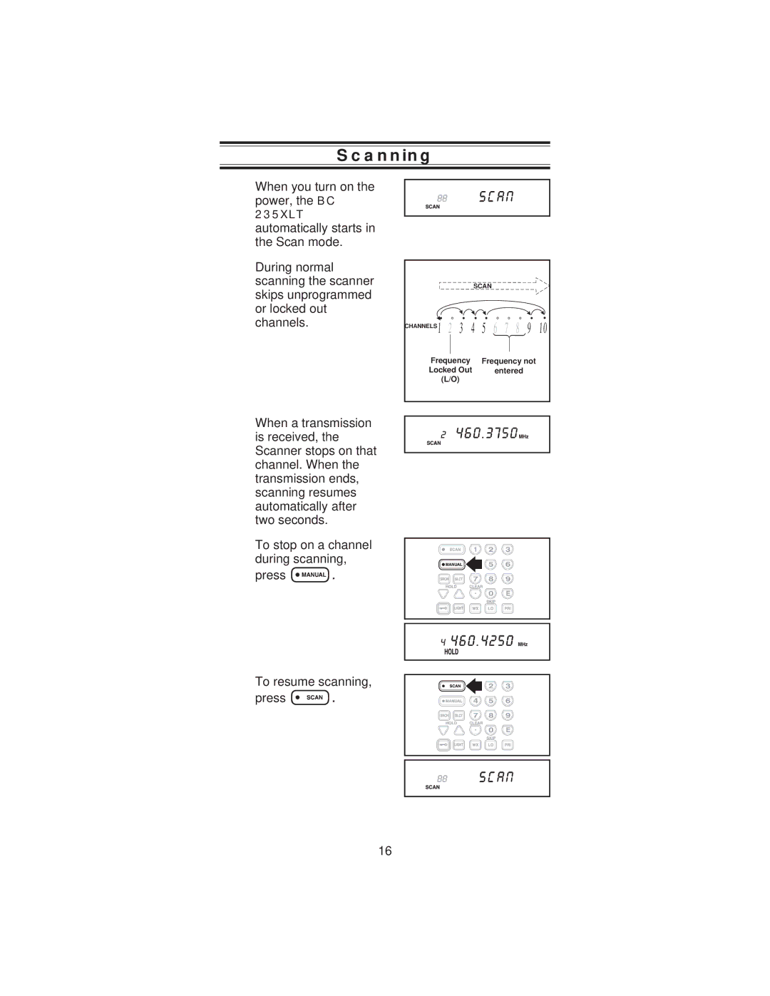 Uniden BC 235XLT specifications Scanning 