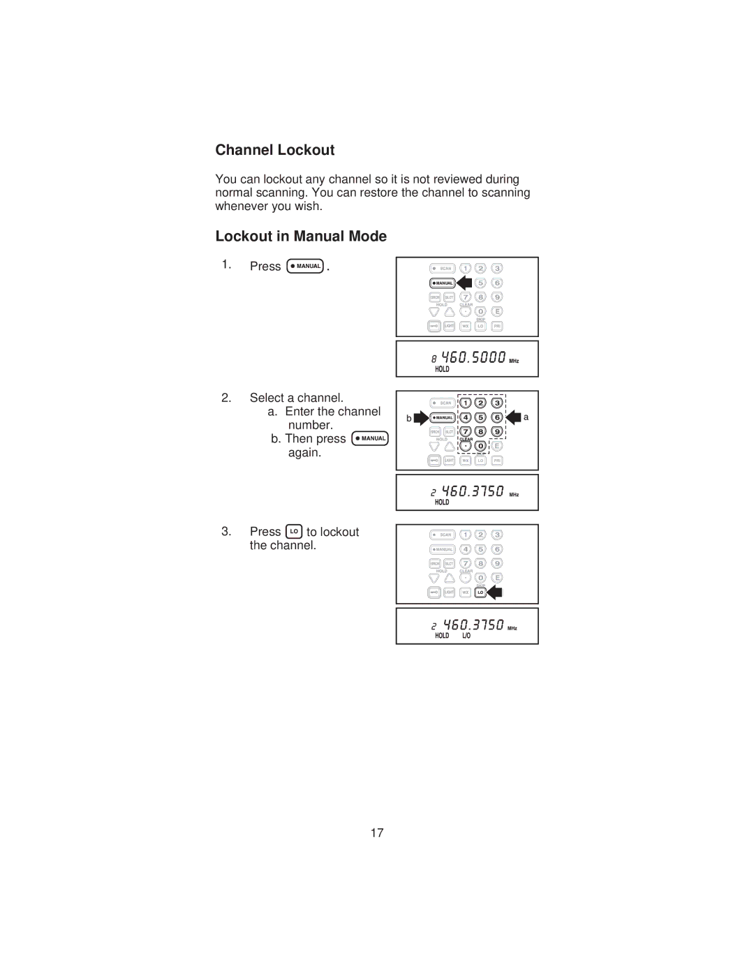 Uniden BC 235XLT specifications Channel Lockout, Lockout in Manual Mode 