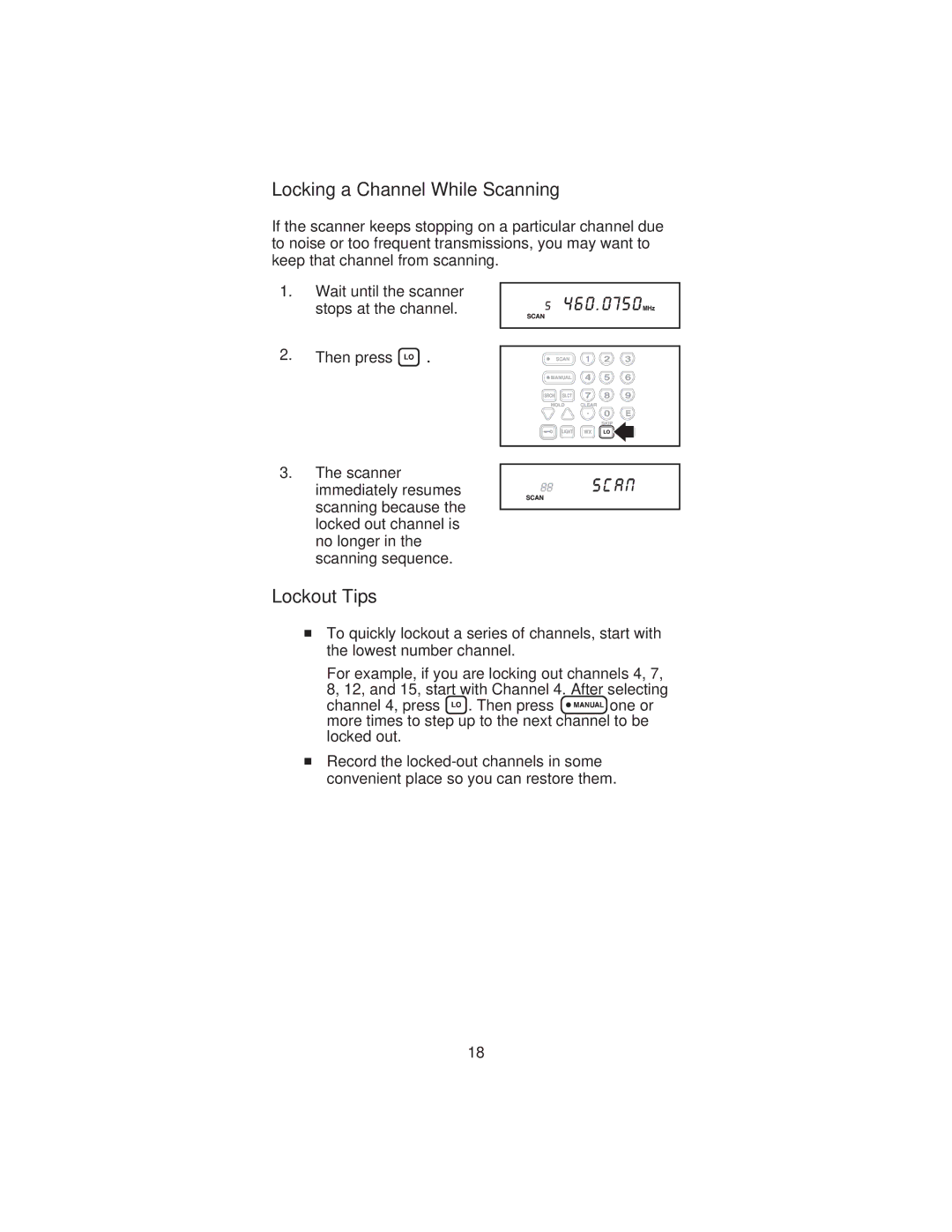 Uniden BC 235XLT specifications Locking a Channel While Scanning, Lockout Tips 