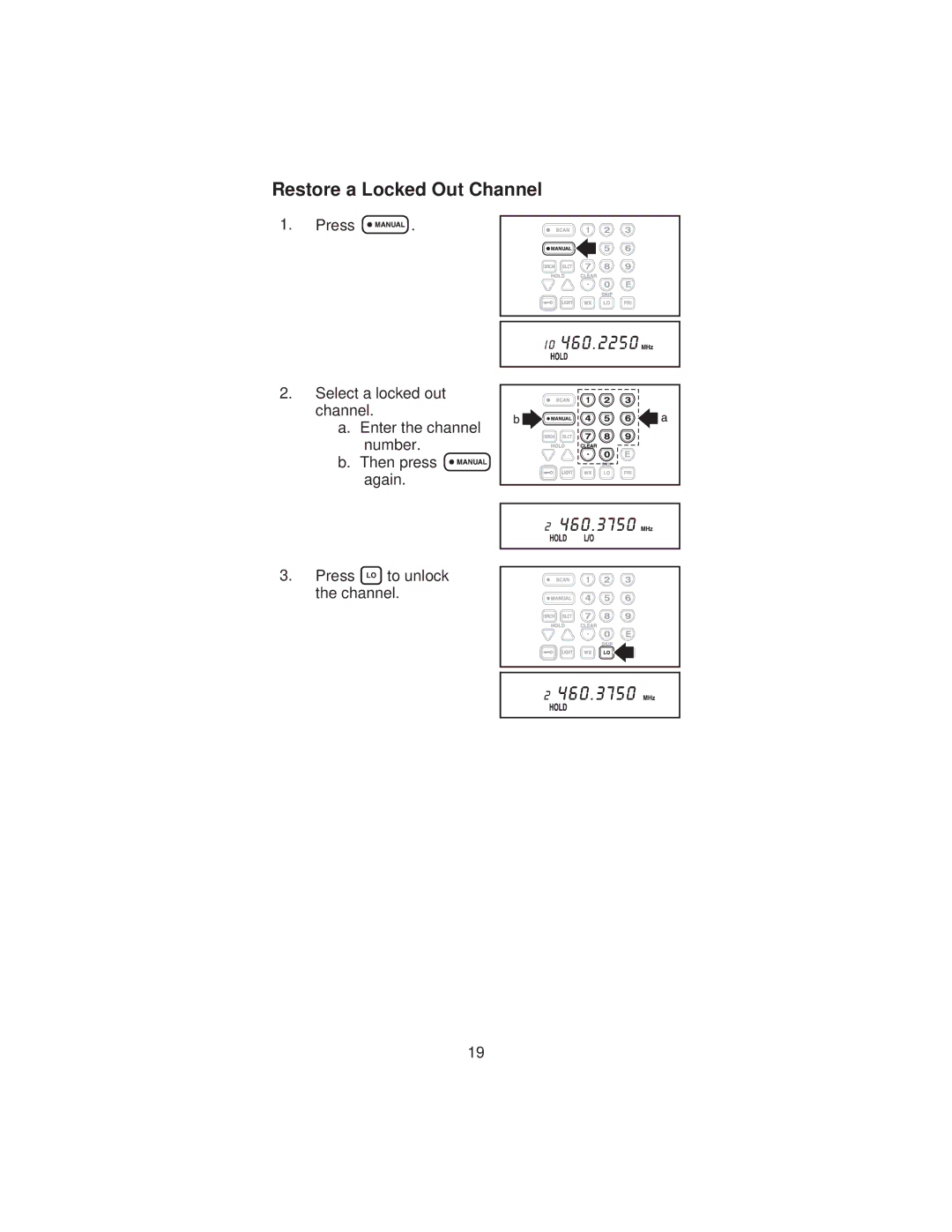 Uniden BC 235XLT specifications Restore a Locked Out Channel 