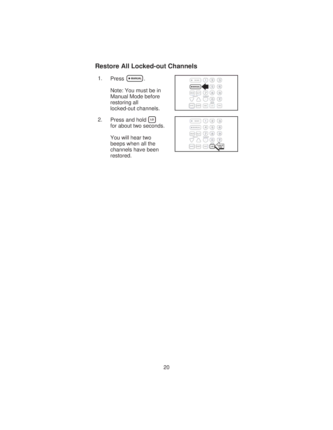 Uniden BC 235XLT specifications Restore All Locked-out Channels 