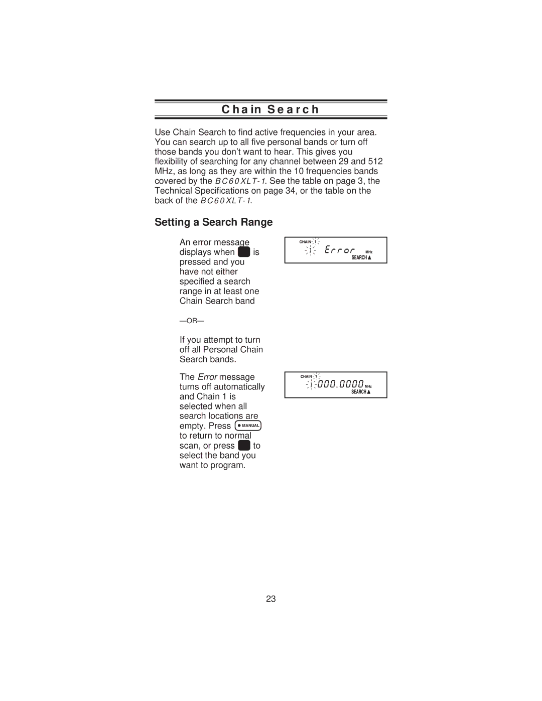 Uniden BC 235XLT specifications Chain Search, Setting a Search Range 