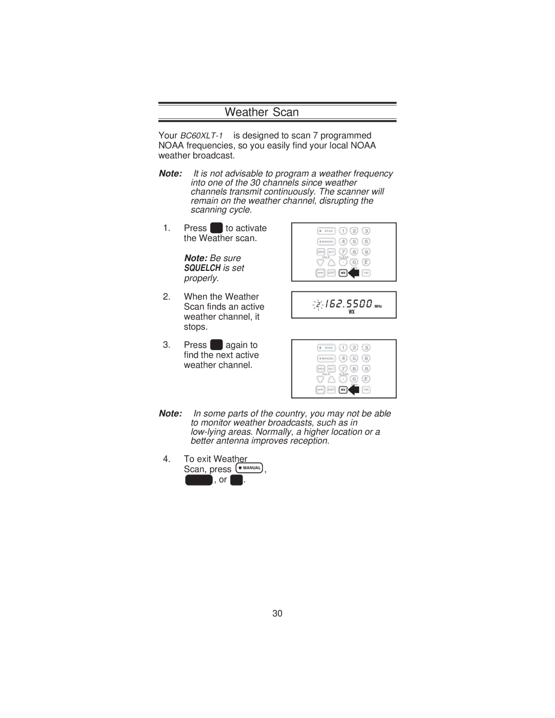 Uniden BC 235XLT specifications Weather Scan 