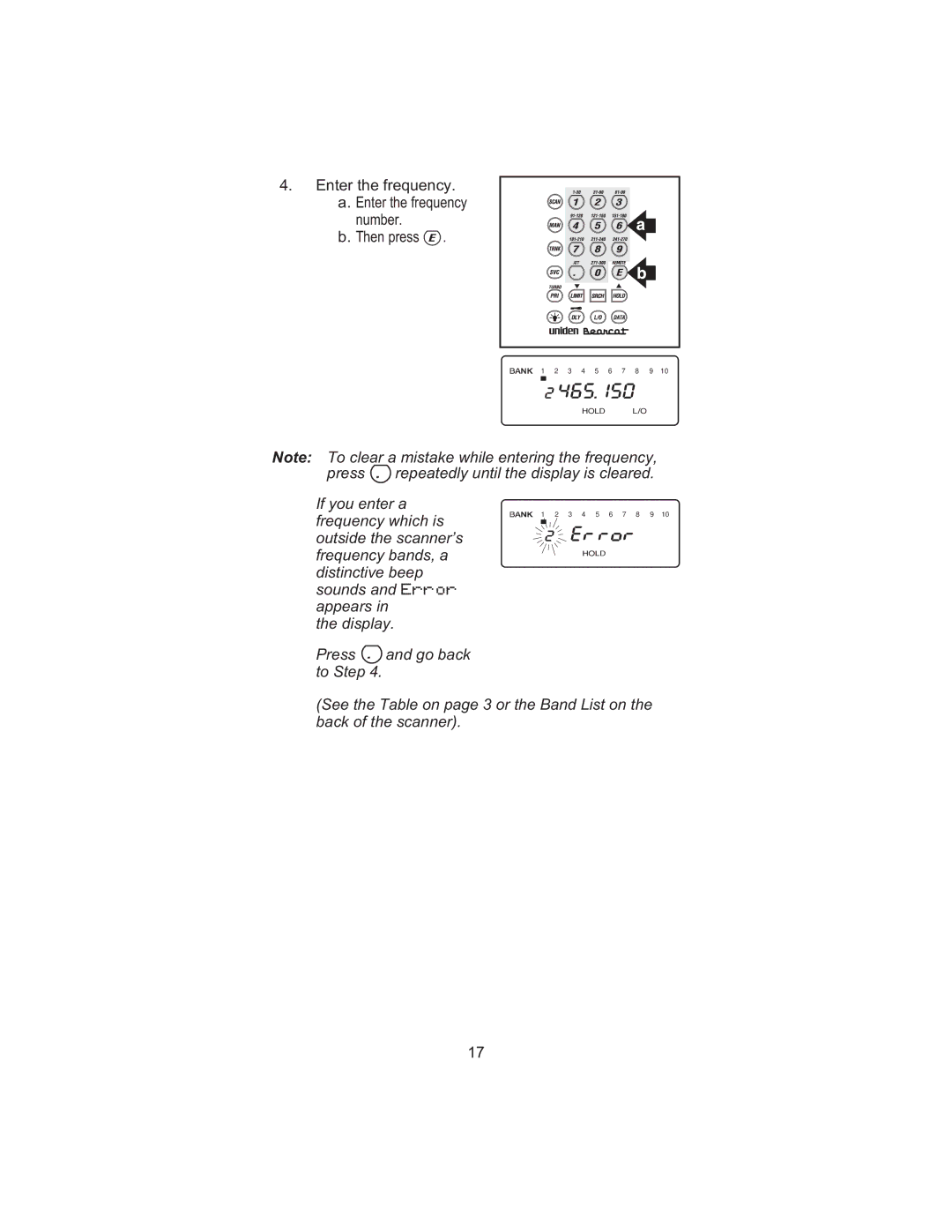 Uniden BC 245XLT manual Enter the frequency Enter the frequency number Then press 