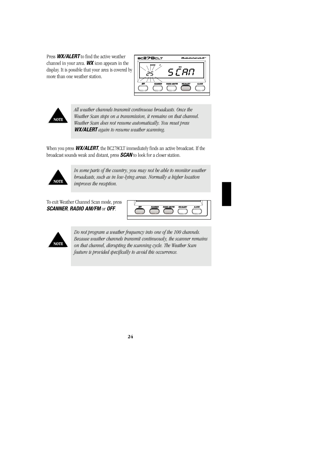 Uniden BC 278CLT manual SCANNER, Radio AM/FM or OFF 