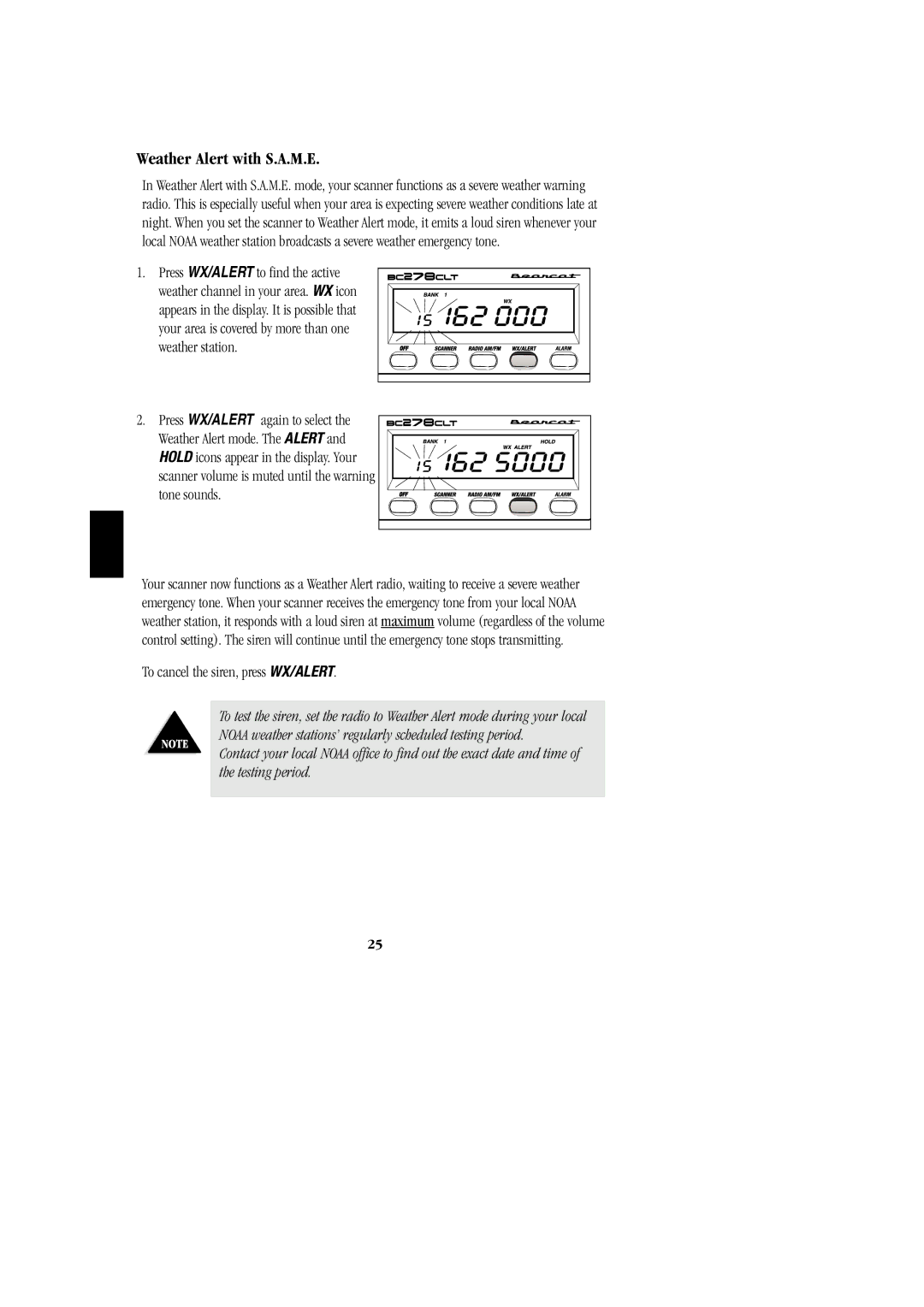 Uniden BC 278CLT manual Weather Alert with S.A.M.E 