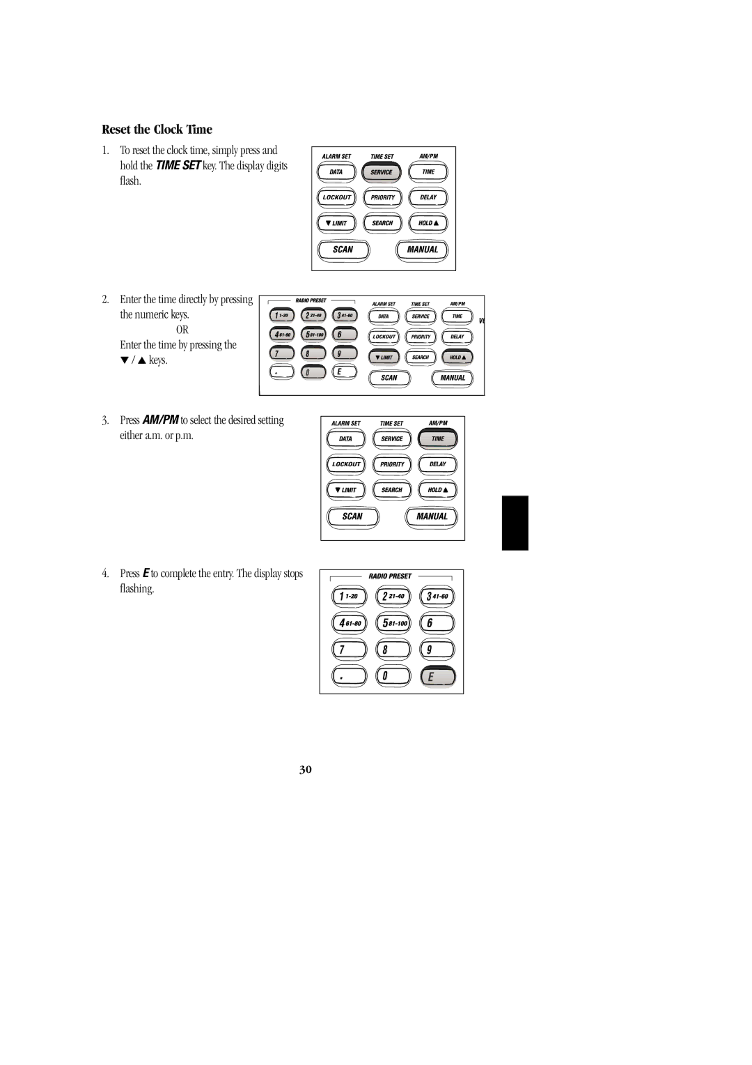 Uniden BC 278CLT manual Reset the Clock Time 