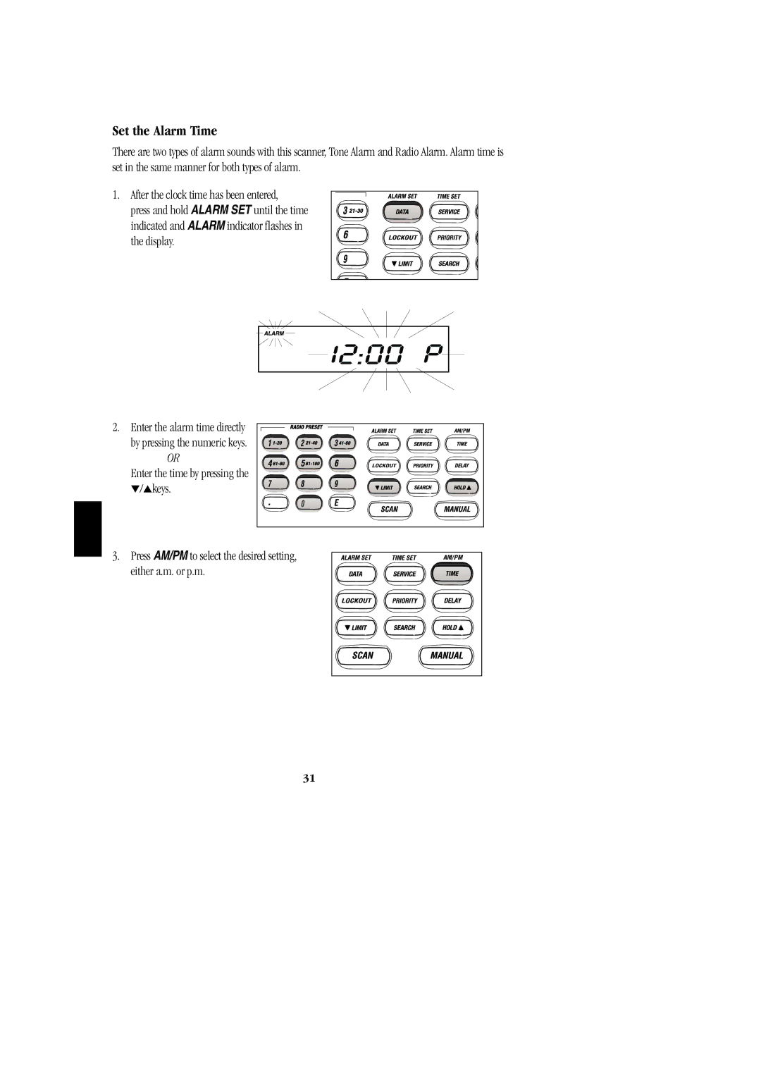 Uniden BC 278CLT manual Set the Alarm Time 