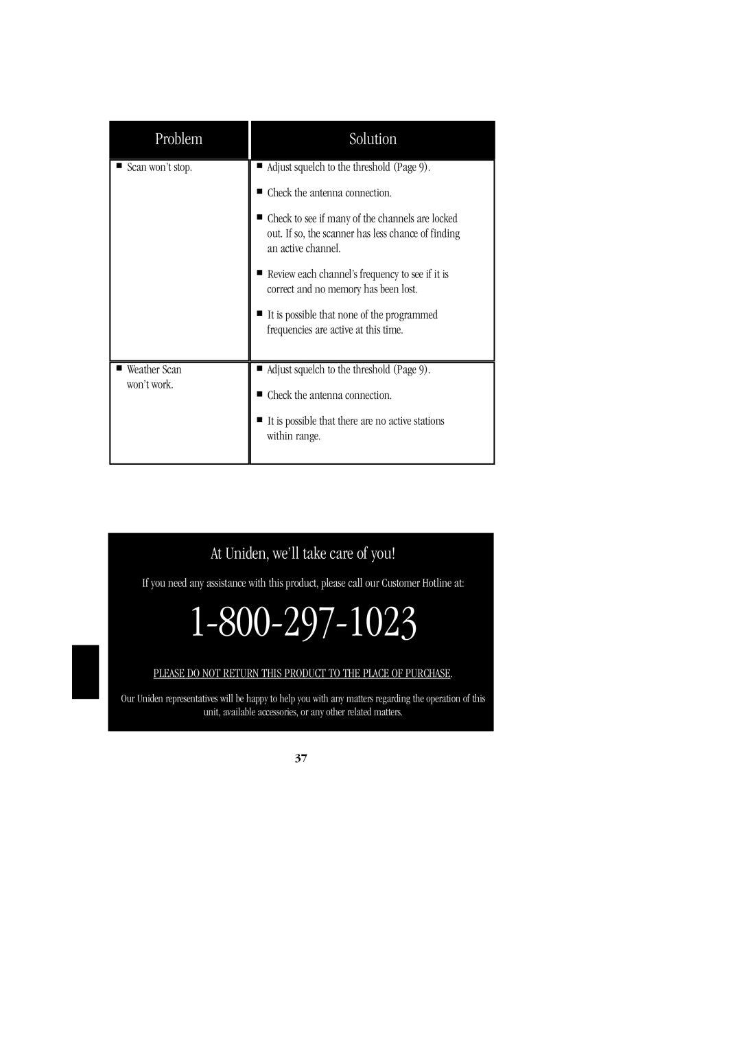 Uniden BC 278CLT manual Problem 