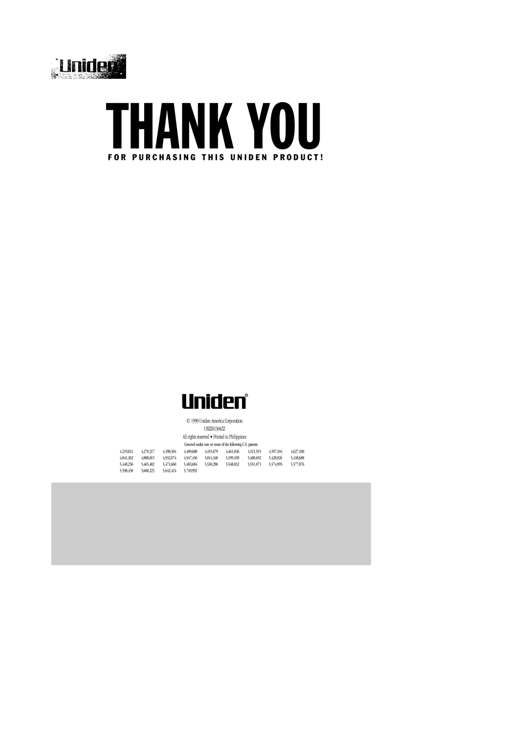 Uniden BC 278CLT manual Thank YOU 