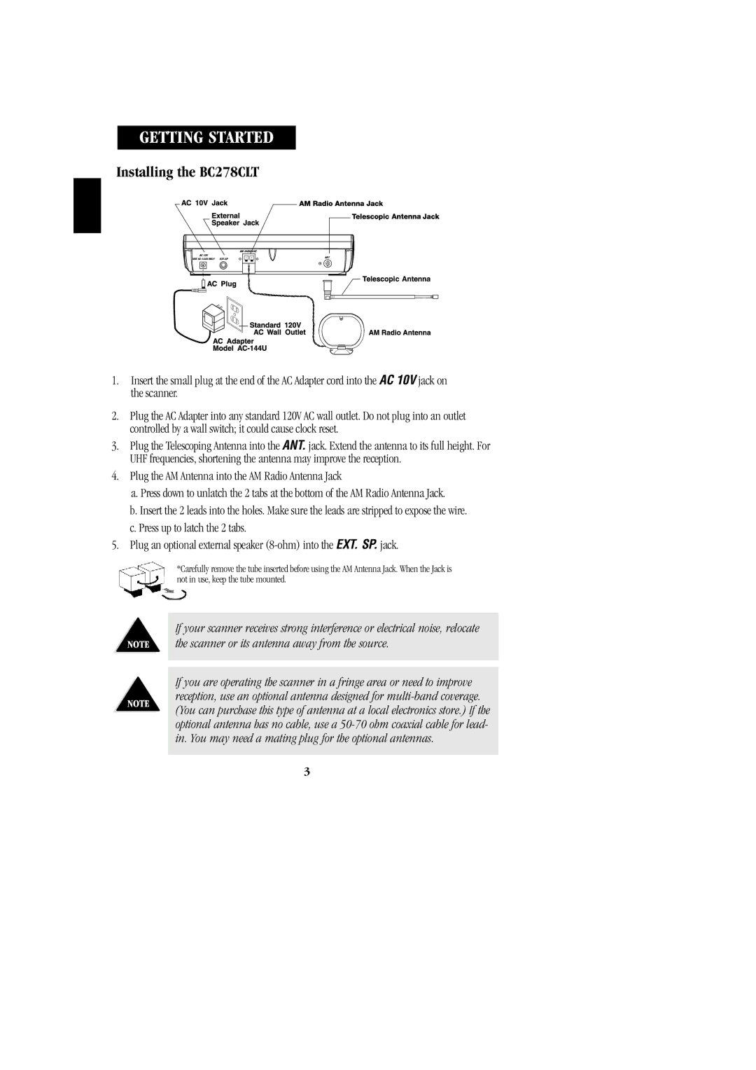 Uniden BC 278CLT manual Getting Started, Installing the BC278CLT 