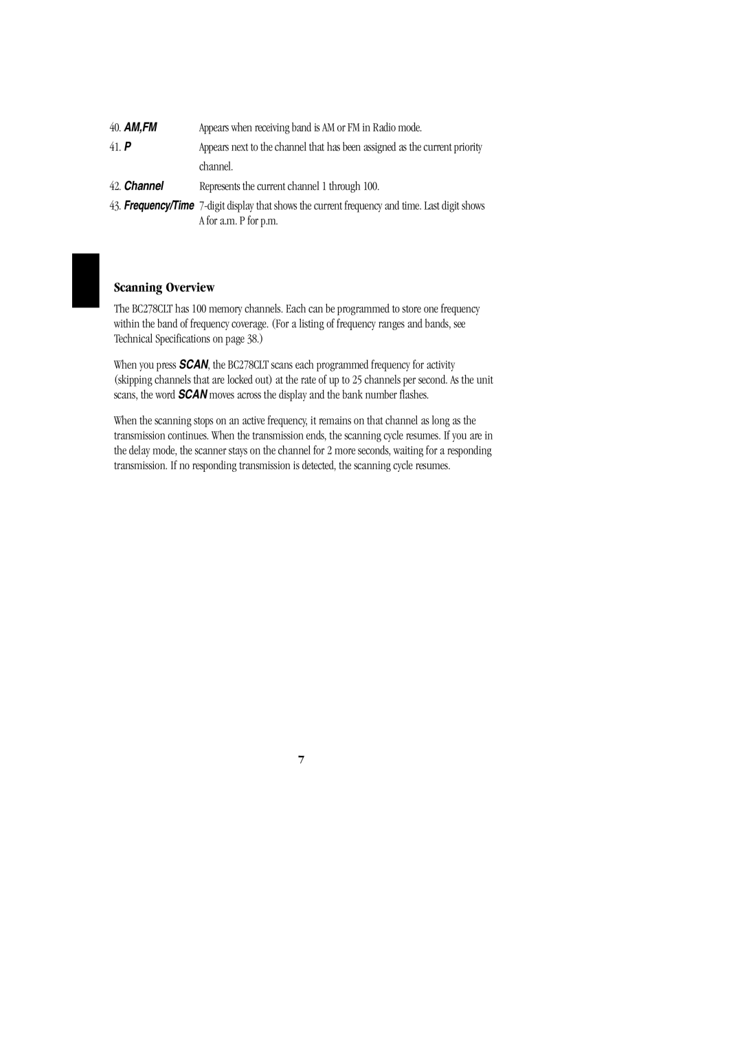Uniden BC 278CLT manual Scanning Overview, Am,Fm, Channel 