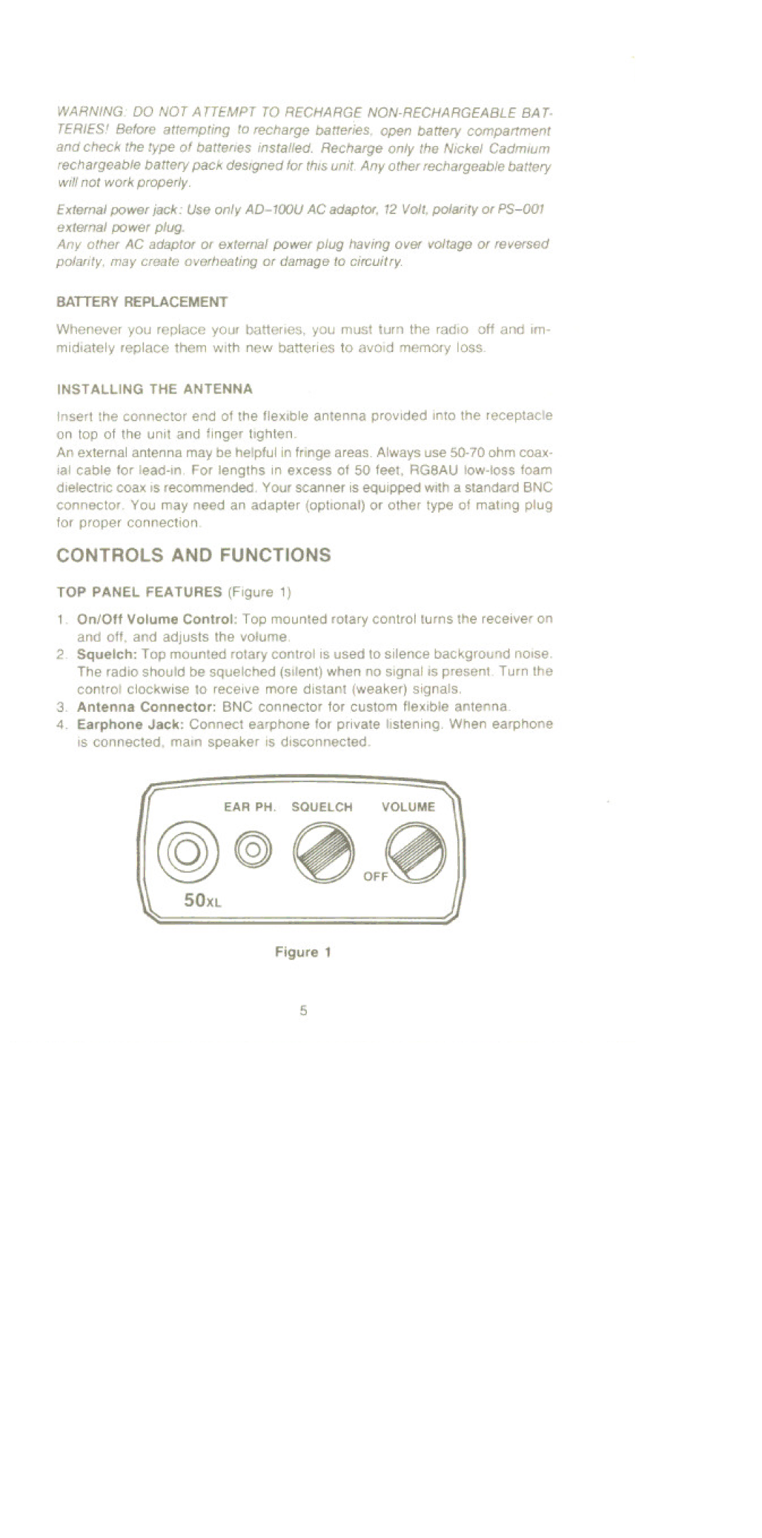 Uniden BC 50XL manual Controls and Functions, Installing the Antenna 