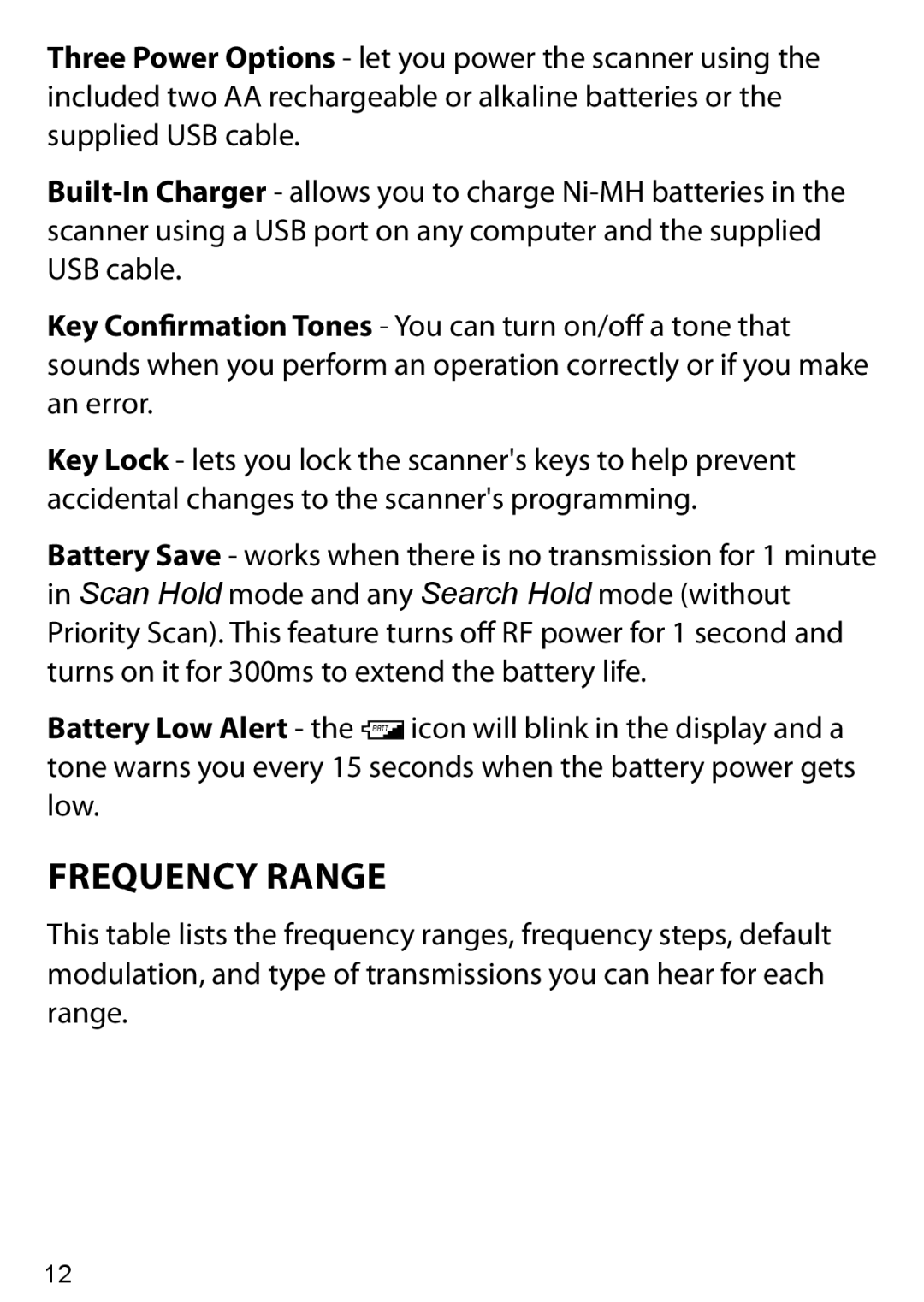 Uniden BC125AT owner manual Frequency Range 