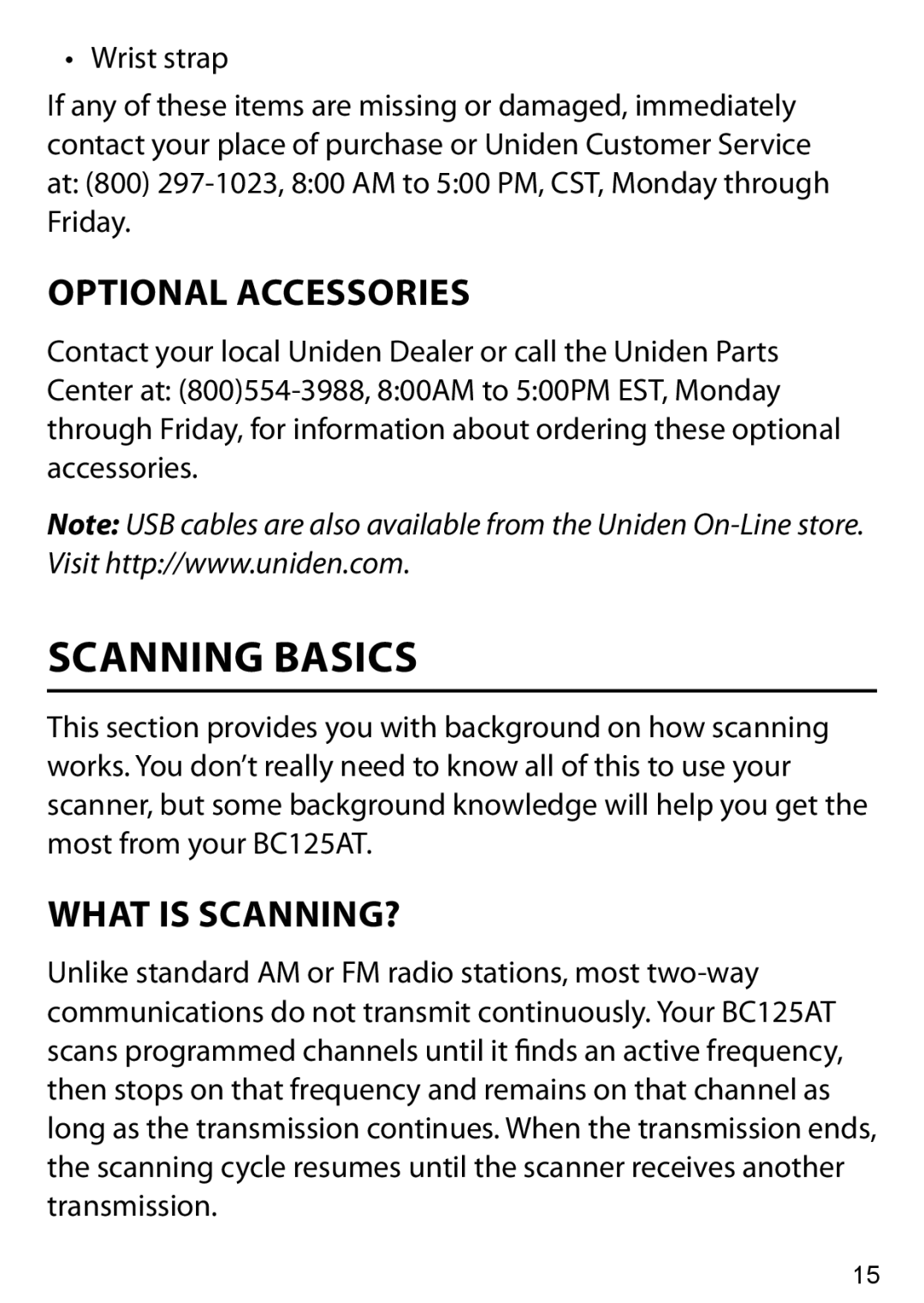 Uniden BC125AT owner manual Scanning Basics, Optional Accessories, What is Scanning? 