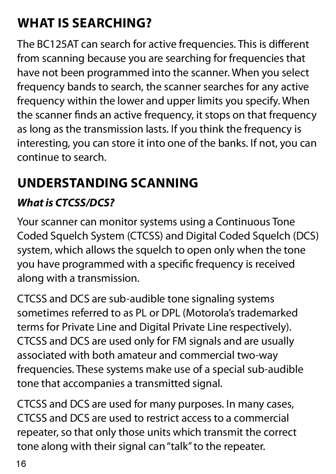 Uniden BC125AT owner manual What is Searching?, Understanding Scanning, What is CTCSS/DCS? 