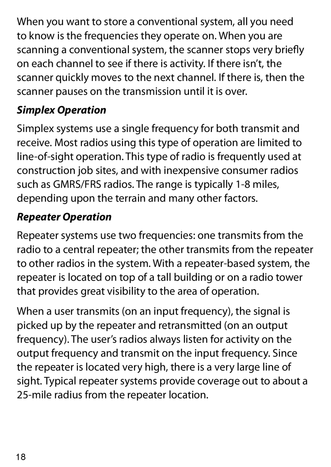 Uniden BC125AT owner manual Simplex Operation, Repeater Operation 