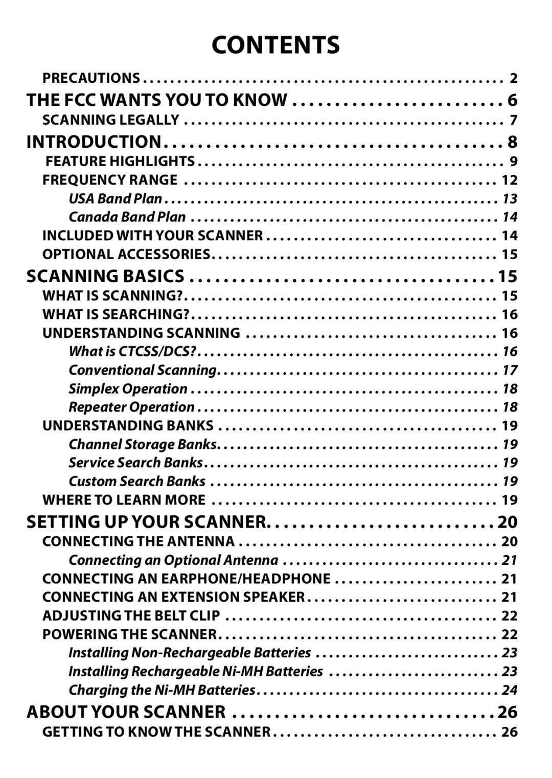 Uniden BC125AT owner manual Contents 