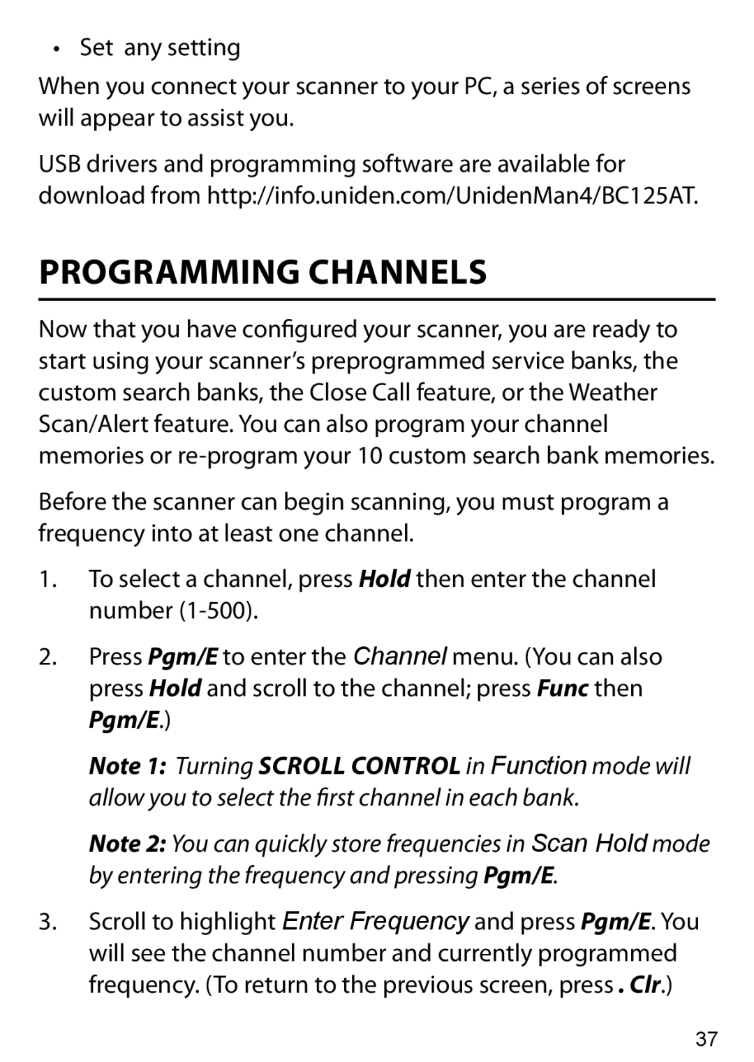 Uniden BC125AT owner manual Programming Channels 