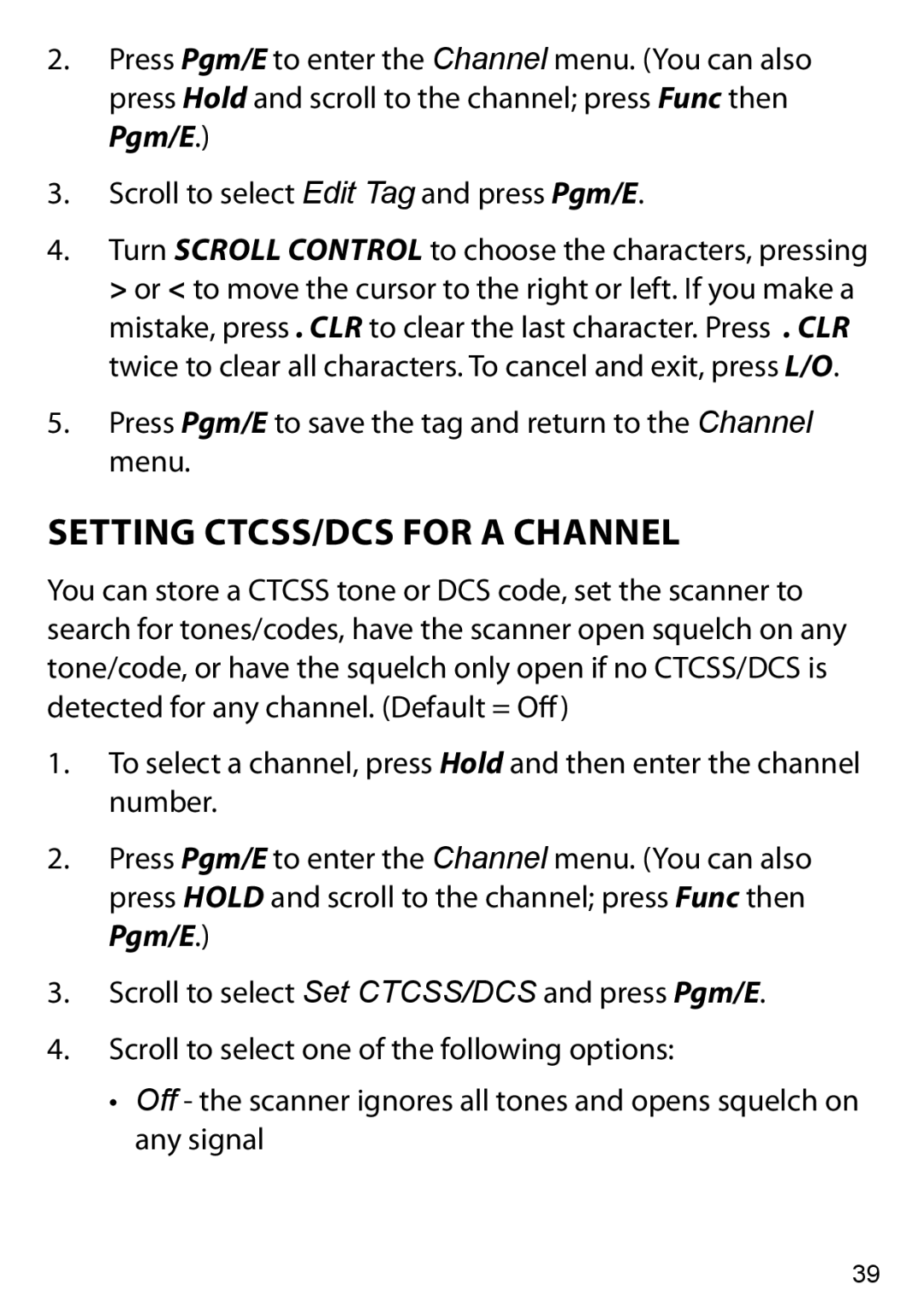 Uniden BC125AT owner manual Setting CTCSS/DCS for a Channel 