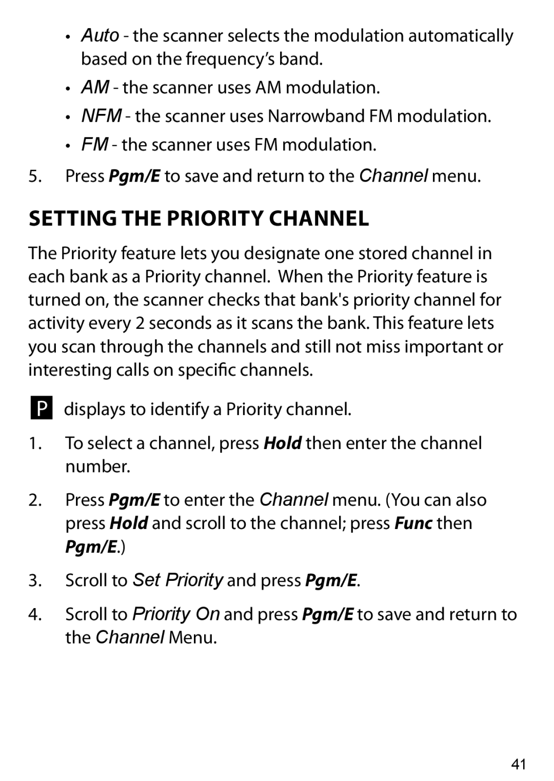 Uniden BC125AT owner manual Setting the Priority Channel 